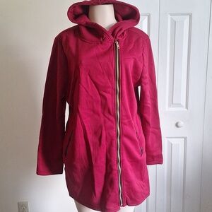 Women's Red Hooded Zip-Up Jacket Size Large